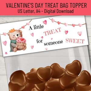 Valentine&#39;s Day Treat Bag Topper, Cute Candy Bag Topper, Sweet Treat Topper, Cookie Printable, Classroom Valentine Exchange Printable Topper