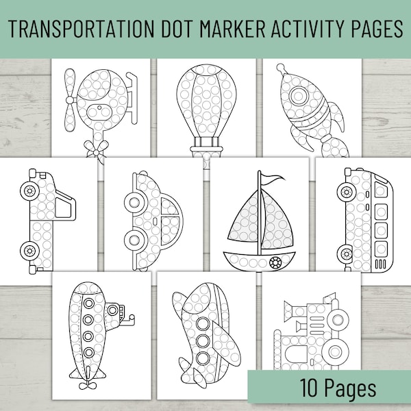 Transportation Dot Marker Printable Activity Pages, Do a Dot Coloring, Do a Dot Printable, Vehicles Dot Marker Activity, Pre-school Do a Dot