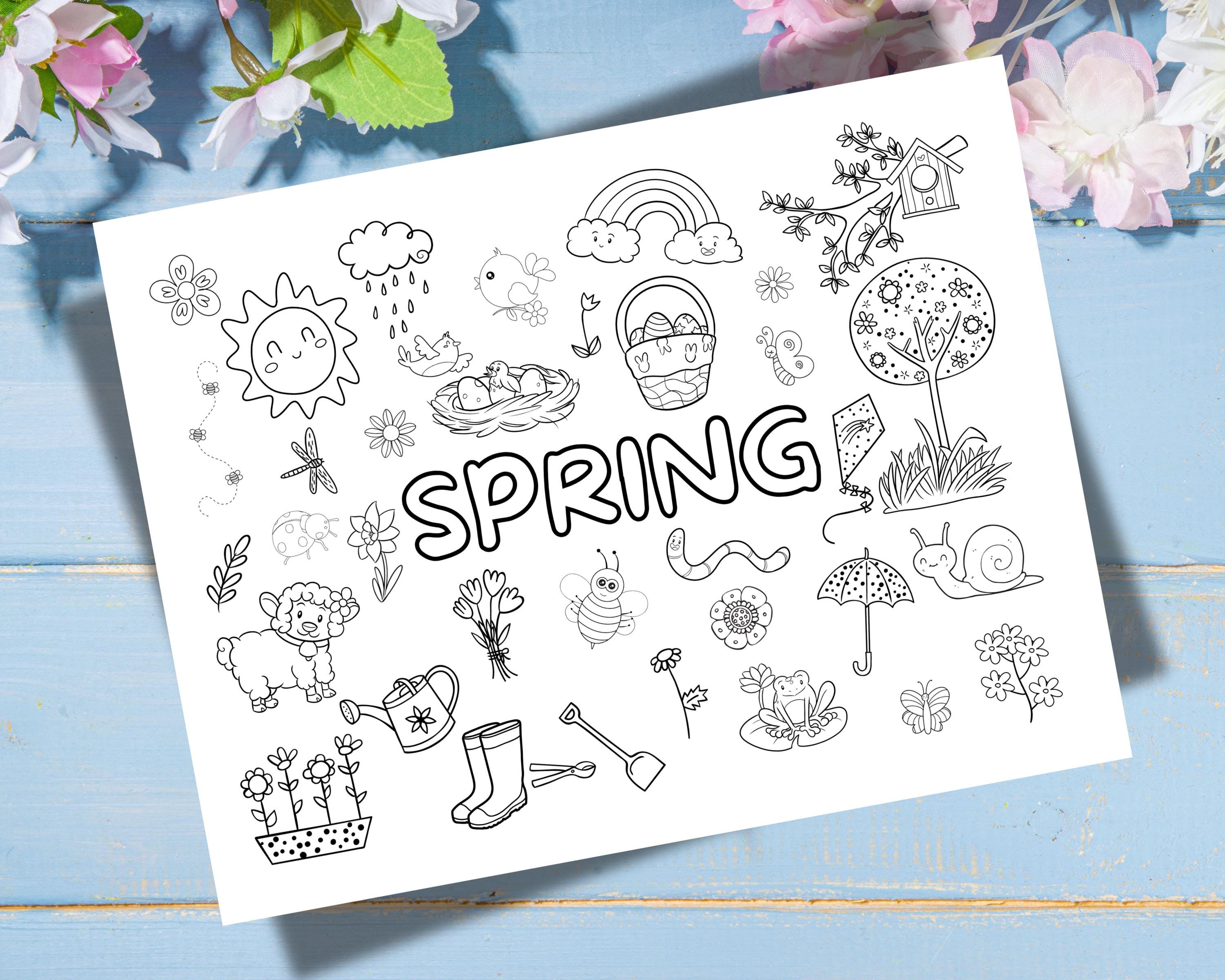 Spring Coloring Page, Printable Spring Coloring Placemat, First Day of ...