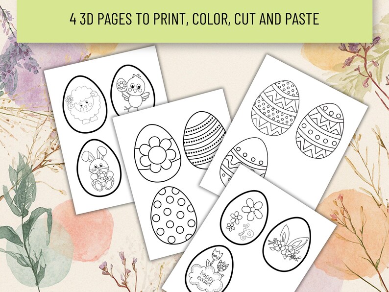 3D Easter Egg Coloring Craft for Kids, Easter Egg Cut and Paste Paper ...