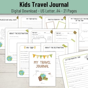 Travel Journal for Kids, Printable Trip Journal, Kids Travel Diary, Summer Vacation Journal, Road Trip Diary, PDF Journal, Eurotrip Journal