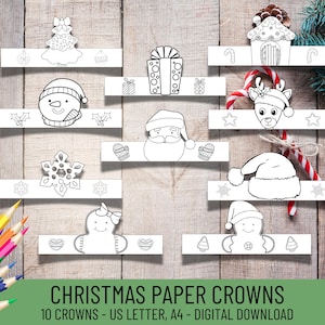 Christmas Paper Crown Hats, Christmas Paper Craft, Coloring Headband for Kids, Christmas Party Hat, DIY Craft for Kids Coloring Activity