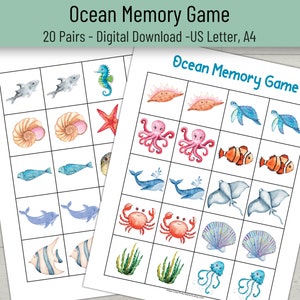 Ocean Matching Game for Kids, Ocean Printable Memory Game, Sea Matching Game, Nature Printable Activity for Kids