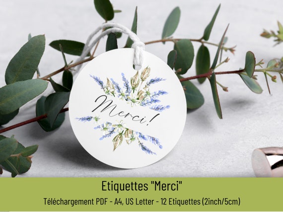 Etiquettes Merci lavande téléchargement pdf, Etiquette cadeaux remerciement mariage, baptême, baby shower, Idée cadeau merci, Sticker merci