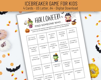 Halloween Find Someone Who Bingo for Kids, Icebreaker Game, Kids Find the Guest Bingo, Halloween Classroom Party Game, Costume Party Game