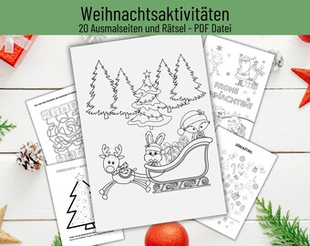 Weihnachtsaktivitäten für Kinder, Weihnachtsrätsel und Ausmalbilder zum Ausdrucken, Adventsspiele Kindergarten, Adventszeit Aktivitäten, PDF