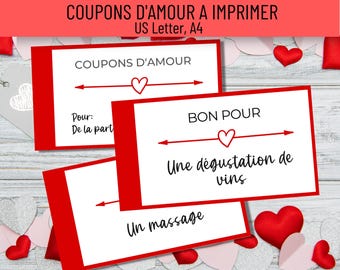 Coupons d'Amour à imprimer, Coupons Saint Valentin, Idée cadeau pour elle ou lui, Saint Valentin pour homme/ femme, Cadeau pour amoureux