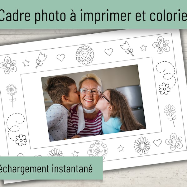 Cadre photo imprimable à colorier, Idée cadeau fête des grand-mère, Cadeau fête des mères, Activité à colorier pour enfants, DIY