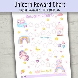 Unicorn Reward Chart Printable, Unicorn Potty Training Chart, Preschool Reward Chart, Potty Chart for Girls, Reward Chart for Girls, PDF