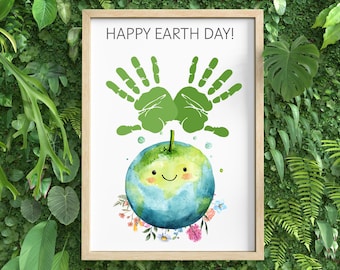Earth Day Handprint Art, Printable Happy Earth Day Handprint Art Template, Earth Day Keepsake, Earth Day Handprint Craft, DIY Earth Day Kids