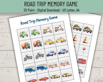 Road Trip Memory Game for Kids, Transportation Printable Memory Game, Cars Matching Game, Printable Summer Games, Activity for Kids