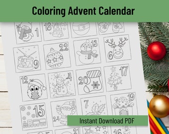 Christmas Advent Calendar, Christmas Countdown, Christmas Coloring Activity, Printable Activity for Kids, Countdown to Christmas Coloring
