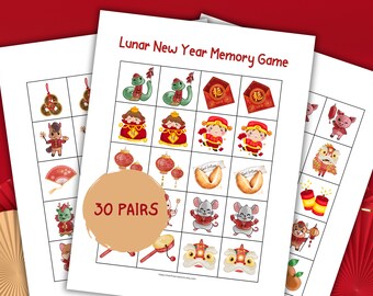 Lunar New Year Matching Game for Kids, Chinese New Year Printable Memory Game,  Lunar New Year Games, Chinese New Year Printable Activity