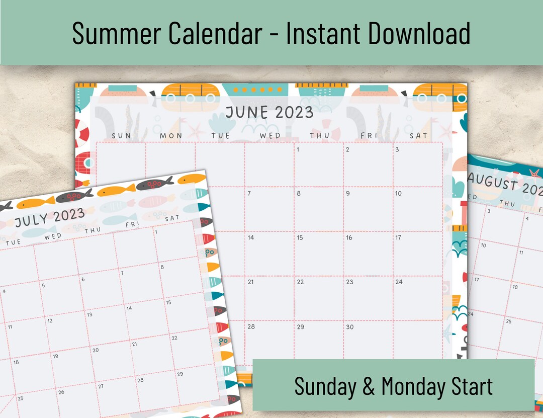 Printable Summer Calendar for Kids Summer Activity Planner - Etsy