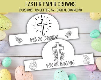 Chapéus de coroa de papel de Páscoa, artesanato de coroa de papel para colorir de Páscoa, cor de Ele ressuscitou na faixa de cabeça, coroa de papel de Ele ressuscitou