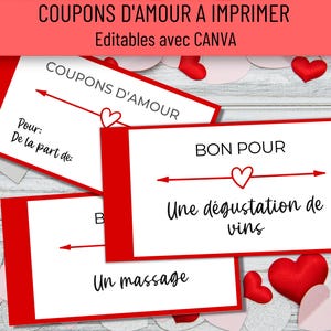 Gutscheine d'Amour à éditer, Gutscheine Saint Valentin, Cadeau cadeau für elle ou lui, Saint Valentin für homme femme, Cadeau für amoureux