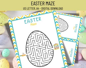 Easter Maze Printable Game, Easter Party Games, Maze Activity Page, Easter Classroom Activity, Fun Family Games, Easter PDF