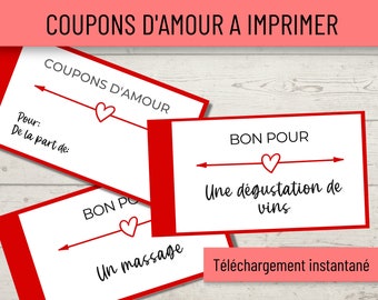 Coupons d'Amour à imprimer, Coupons Saint Valentin, Idée cadeau pour elle ou lui, Saint Valentin pour homme/ femme, Cadeau pour amoureux