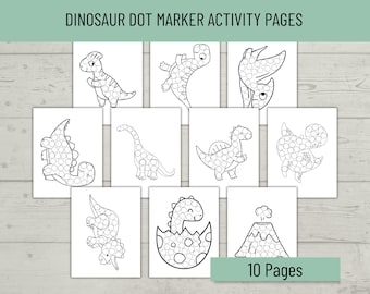 Dinosaur Dot Marker Printable Activity Pages, Do a Dot Coloring, Do a Dot Printable, Dinosaur Do a Dot Activity, Pre-school Dino Coloring