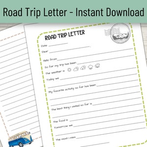 Carta de viaje por carretera imprimible, papelería de verano, diario de viaje por carretera, papelería de viaje para niños, recuerdo de viaje por carretera para niños, carta imprimible de vacaciones