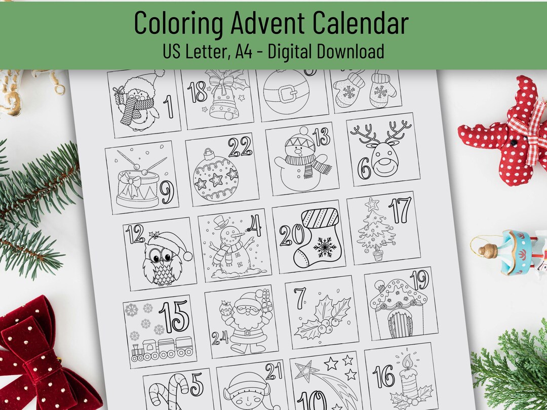 Christmas Countdown Coloring Page, Adult Advent Calendar, Kids Coloring ...