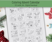 Christmas Countdown Coloring Page, Adult Advent Calendar, Kids Coloring Countdown to Christmas, December Calendar