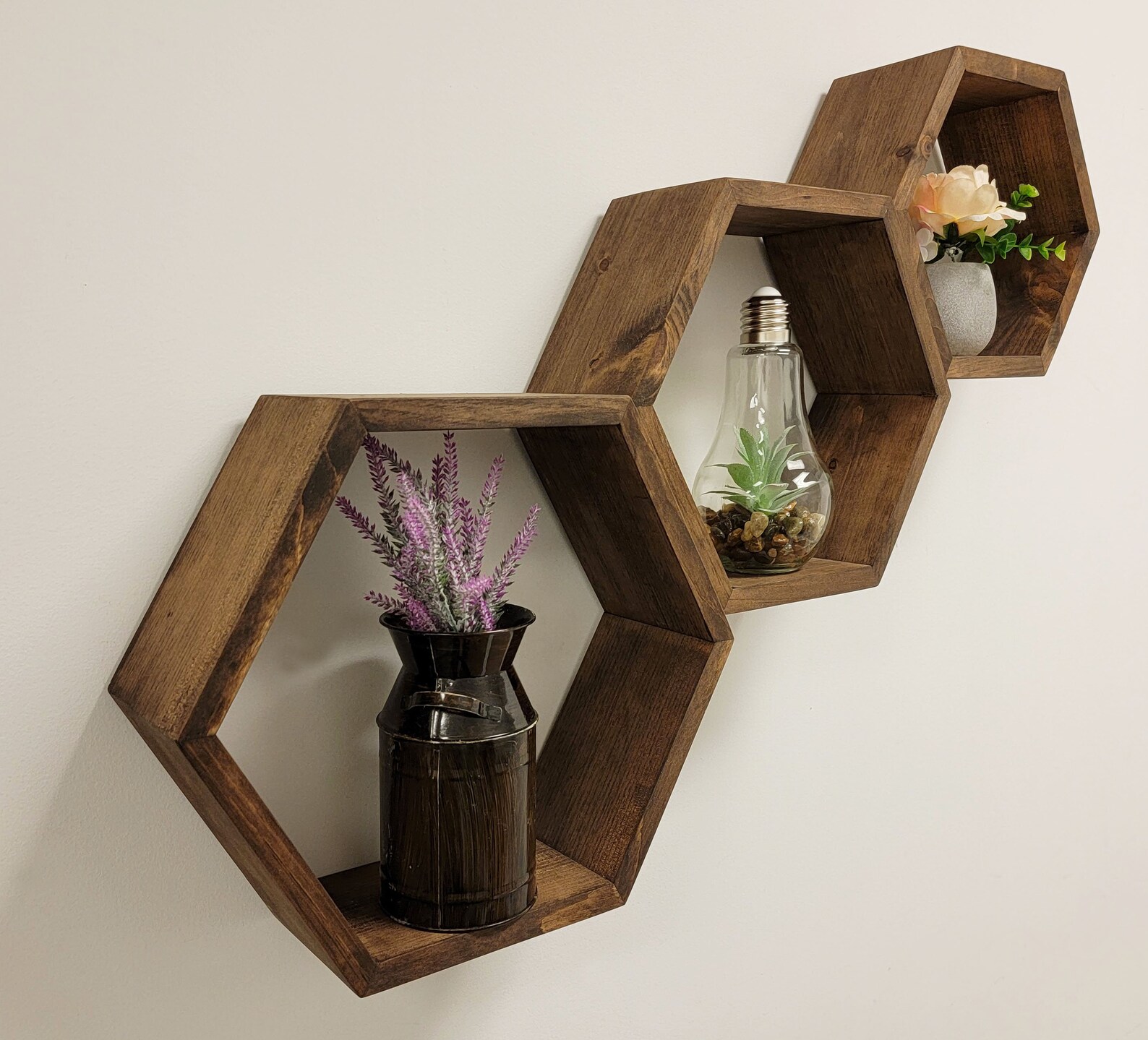 Wooden Hexagon Shelves. Solid Wood Hexagon shelves. Floating Etsy