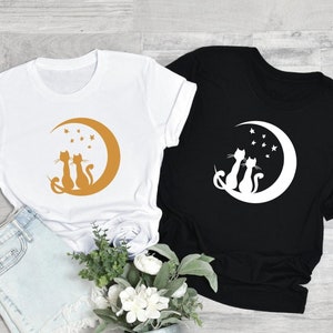 Cats on the Moon Shirt, Romantic Cats Watching Moon Shirt, Cat Lovers Shirt, Romantic Valentines Day Gift For Couples, Cute Cats Shirts