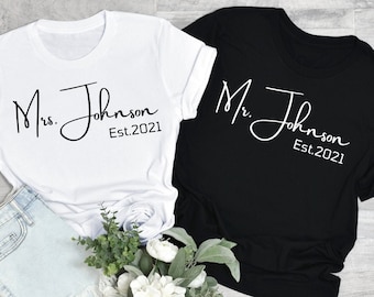 Mr and Mrs est Shirt, Mr and Mrs, Wife Hubby Shirts, Just Married Shirts, Just Married 2021, Honeymoon Shirt, Wedding Shirt, Couples Shirts