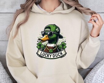 Lucky Duck Hoodie, Duck St Patricks Day, St Pattys Gift, Irish Holiday Top, Trendy Duck Hoodie, Irish Holiday Hoodie, Matching St Patrick