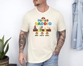 Personalised Super Daddio Shirt, Retro Mario Shirt, Gaming Tshirt, Custom Father's Day Shirt, Daddy Birthday Tee