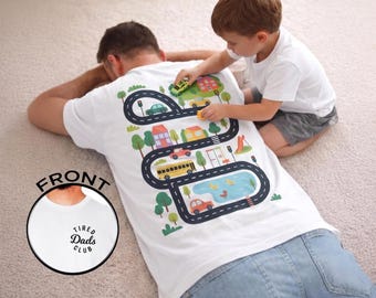 Tired Dads Club Tshirt, Fathers Day Gift, Interactive Road Map, Construction Car Shirt, New Dady Gifts, Car Race Track Shirt