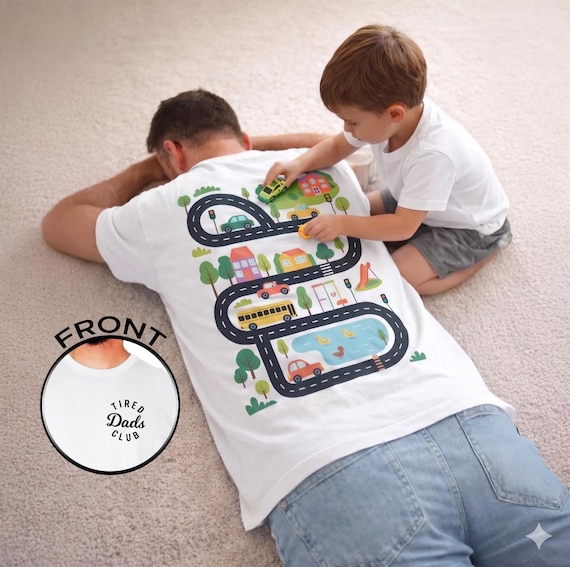 Tired Dads Club Tshirt, Fathers Day Gift, Interactive Road Map, Construction Car Shirt, New Dady Gifts, Car Race Track Shirt