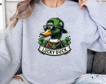 Lucky Duck Sweatshirt, Duck St Patricks Day, St Pattys Gift, Irish Holiday Top, St Patrick's Day, Lucky Duck Sweater, Trendy Duck Sweatshirt