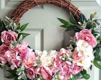 Beautiful Blush pink peony and rose front door Wreath