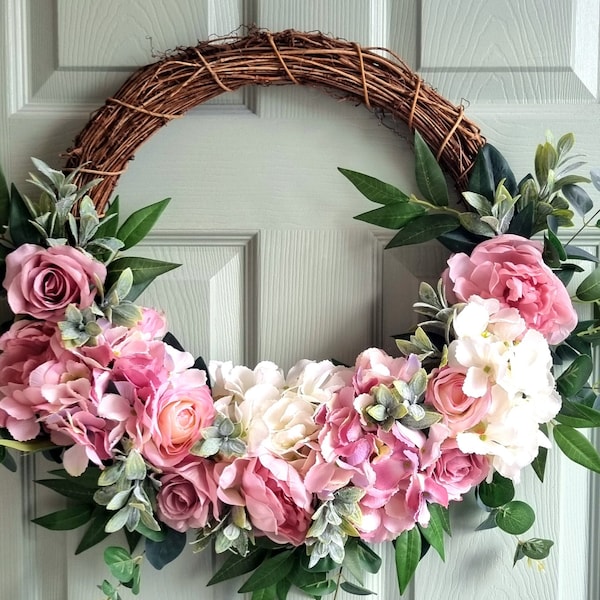 Beautiful Blush pink peony and rose front door Wreath