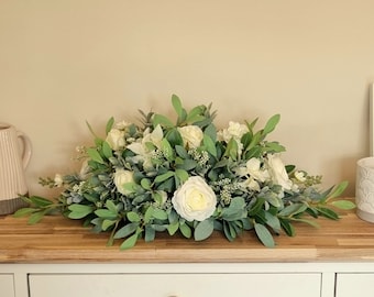 Luxury artificial white rose floral grave side arrangement/ funeral flowers/ memorial and cemetery flowers
