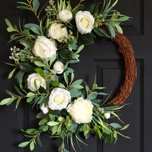 Luxury artificial white rose and peony front door wreath