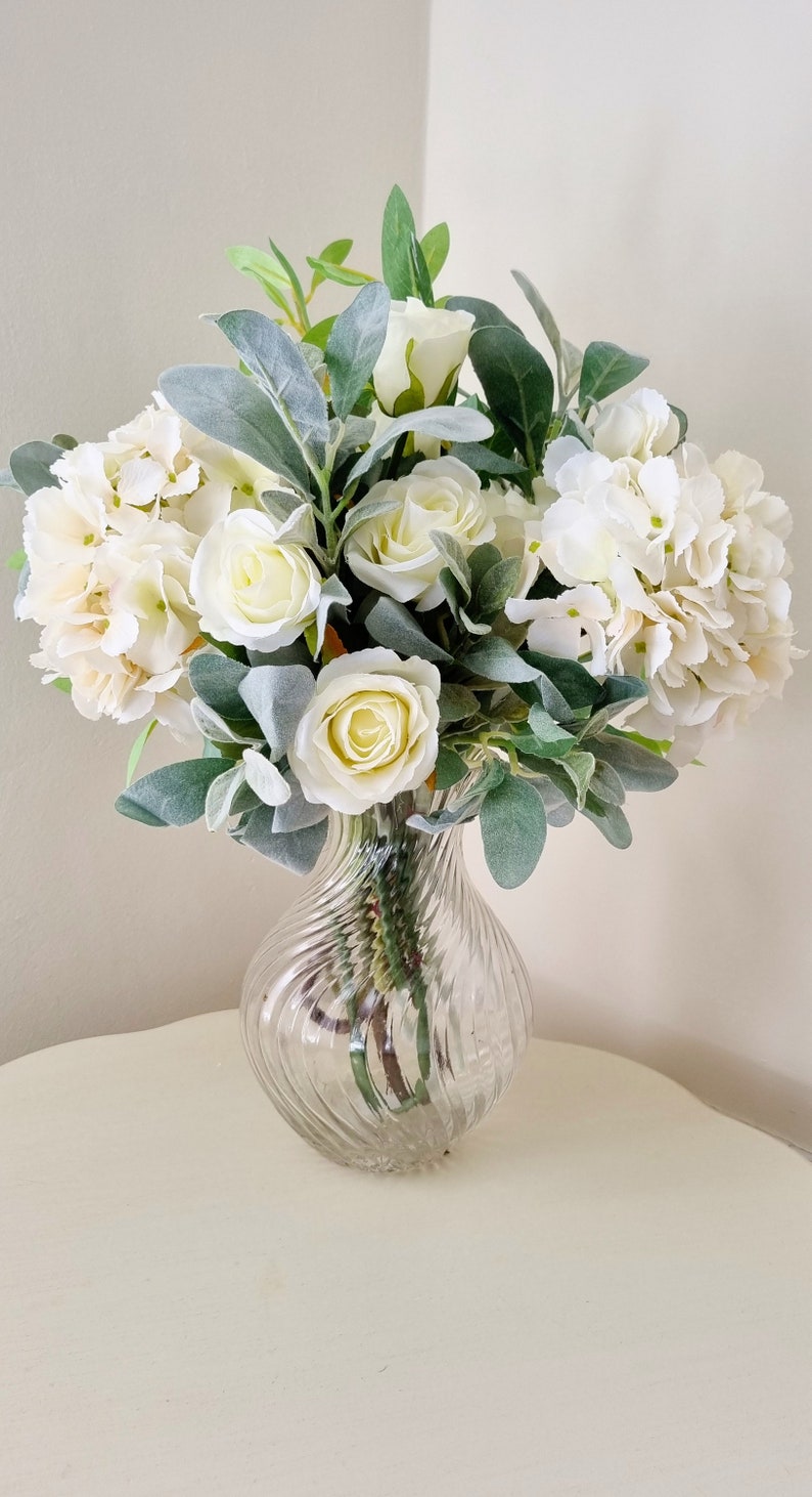 Luxury large silk floral white hydrangea and rose arrangement, centre piece, bouquet, table arrangement image 7