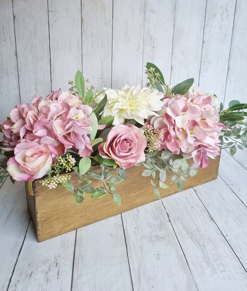Luxury blush pink and white hydrangea floral arrangement/centerpiece/window box image 1
