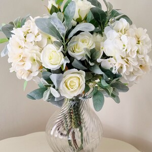 Luxury large silk floral white hydrangea and rose arrangement, centre piece, bouquet, table arrangement image 6