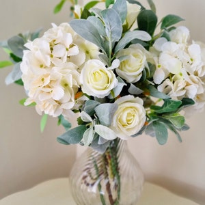 Luxury large silk floral white hydrangea and rose arrangement, centre piece, bouquet, table arrangement image 8