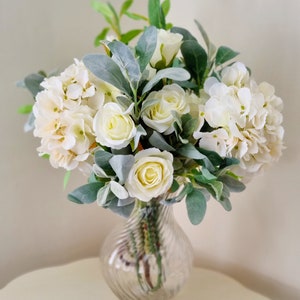 Luxury large silk floral white hydrangea and rose arrangement, centre piece, bouquet, table arrangement image 1