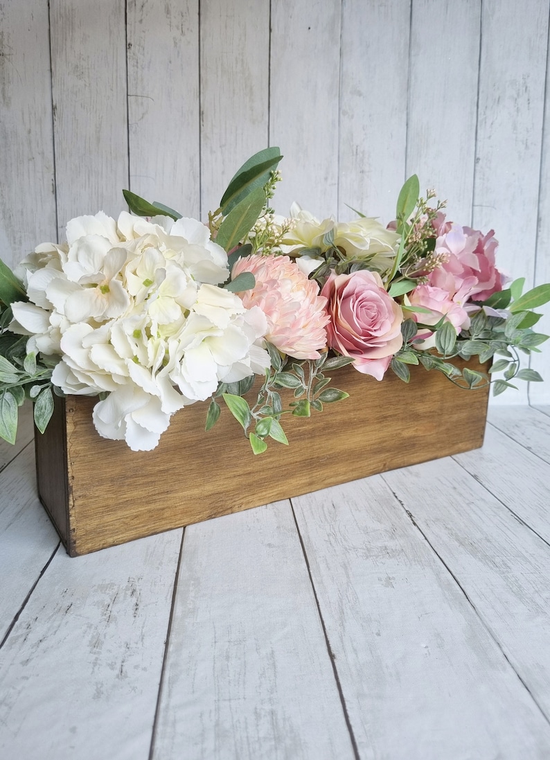 Luxury blush pink and white hydrangea floral arrangement/centerpiece/window box image 6