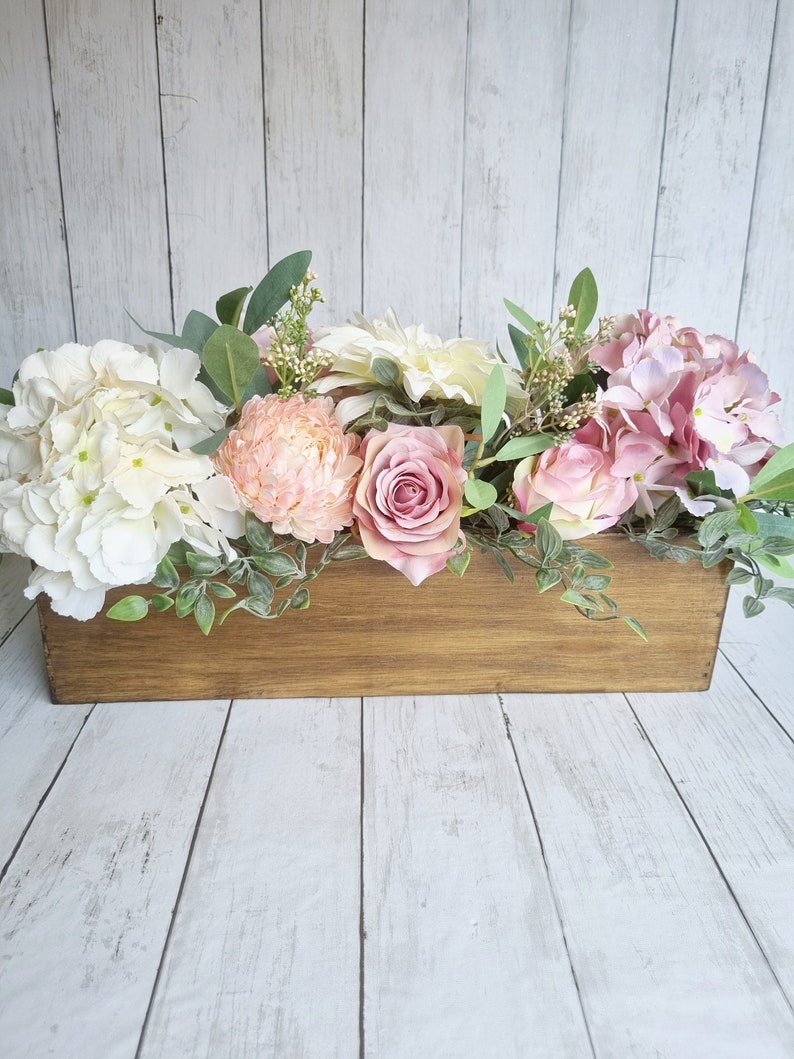 Luxury blush pink and white hydrangea floral arrangement/centerpiece/window box image 5