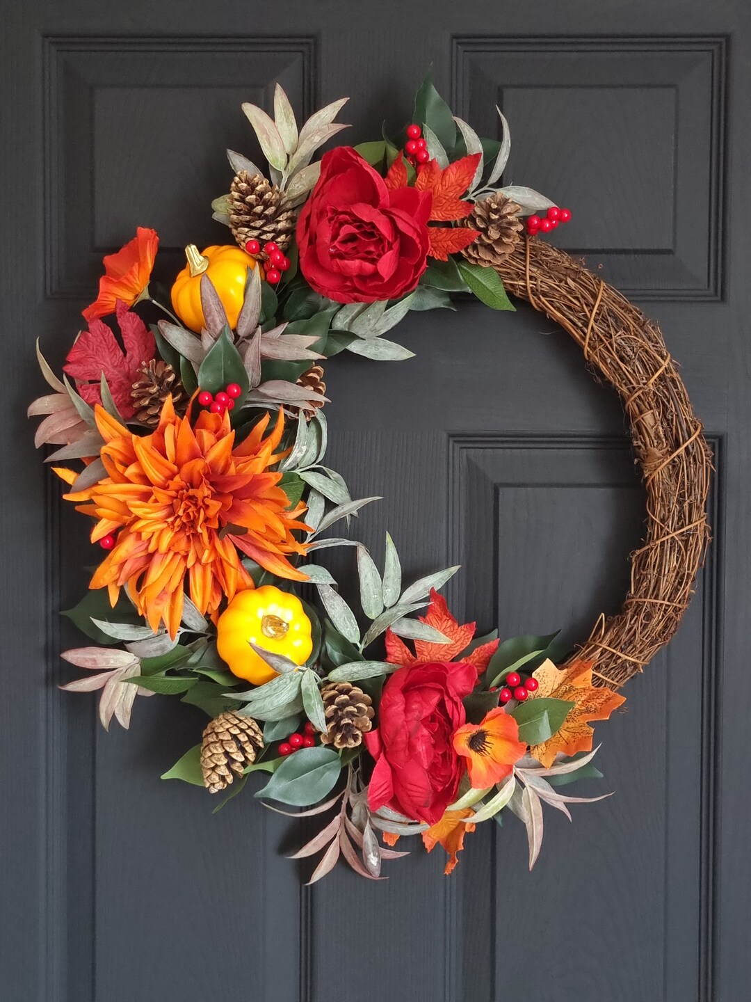Luxury Artificial Orange and Red Autumn Front Door Wreath - Etsy UK