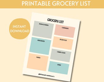 Colorful Grocery List Printable | Instant Digital Download