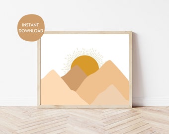 Mountain Sunrise Printable Wall Art | Boho Landscape Decor | Instant Digital Download | Nature Poster