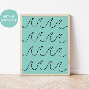 Oceaangolven kunst aan de muur digitale download | Boho-strandafdruk | Minimalistisch kustdecor | Moderne surfposter | Direct downloaden