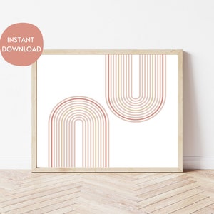 Modern Boho Rainbow Wall Art, Minimalist Abstract Print, Neutral Line Art, Aesthetic Digital Download, Mid Century Modern Decor